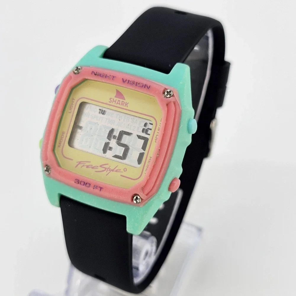 Freestyle Shark Women's Digital Watch 38MM Pink Aqua NEW Black Bands NEW Battery